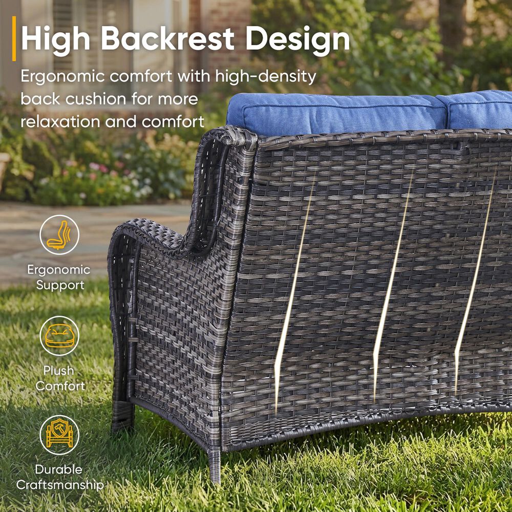 Sunwell Garden Outdoor Sofa with Gray Rattan in Navy, , large