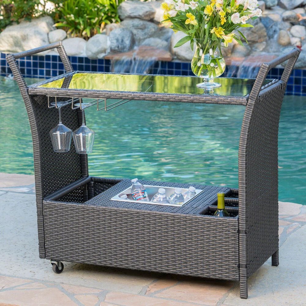 Hearth and Haven Bar Cart with Glass Top in Gray with Ice Tray, , large