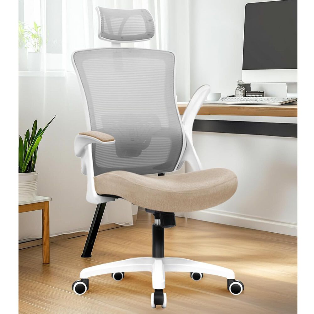 HOMLUX Swivel Ergonomic Office Chair with Headrest Lumbar Support in Beige, , large