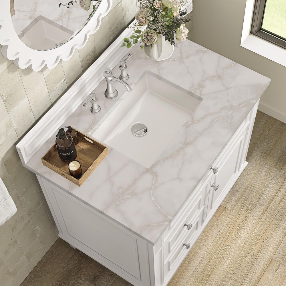 James Martin Vanities Lorelai 36&quot; Single Vanity in Bright White with 3 cm Victorian Silver Quartz Top, , large
