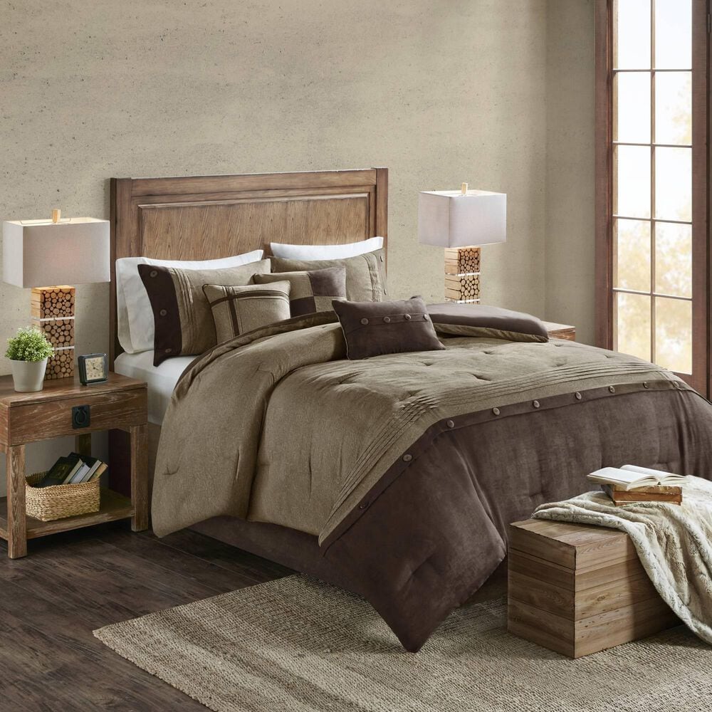 Hampton Park Boone 7-Piece California King Standard Faux Suede Comforter Set in Brown, , large