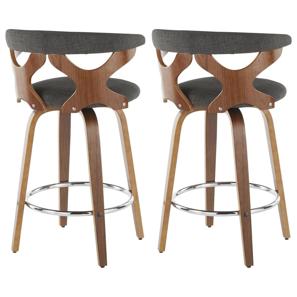 LumiSource Gardenia Swivel Fixed-Height Counter Stool with Charcoal Fabric Upholstery in Chrome and Walnut (Set of 2), , large