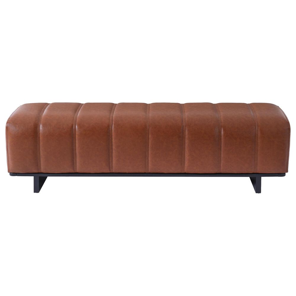 Hearth and Haven Faux Leather Dining Bench with Channel-Tufted Design in Brown, , large