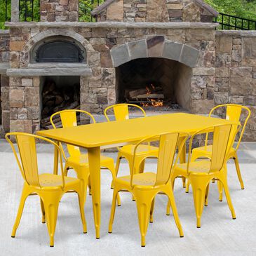 Flash Furniture 7-Piece Metal Table Set with Stack Chair in Yellow, , large