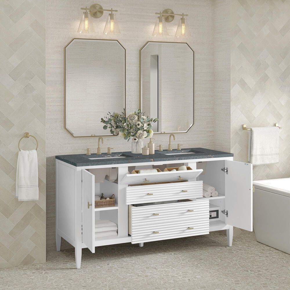 James Martin Vanities Myrrin 60&quot; Double Vanity in Bright White with 3 cm Parisien Bleu Quartz Top, , large