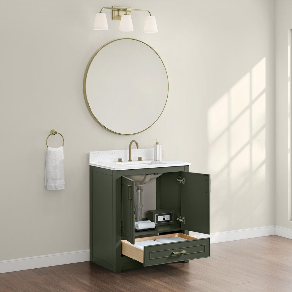 37B Lucerne 30" Single Bathroom Vanity in Deep Olive Green with Marble Top and Backsplash, , large
