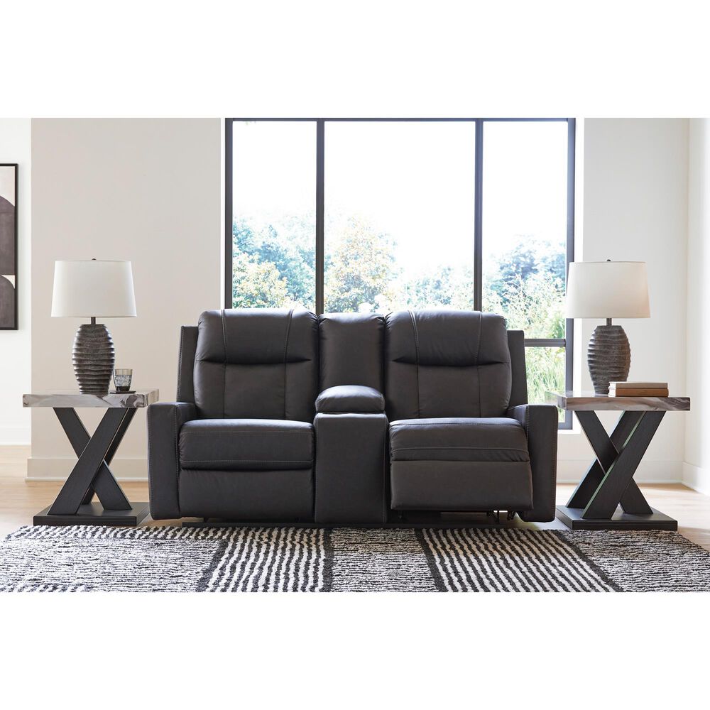Ashley Mackmenville Manual Double Reclining Loveseat with Console in Carbon, , large