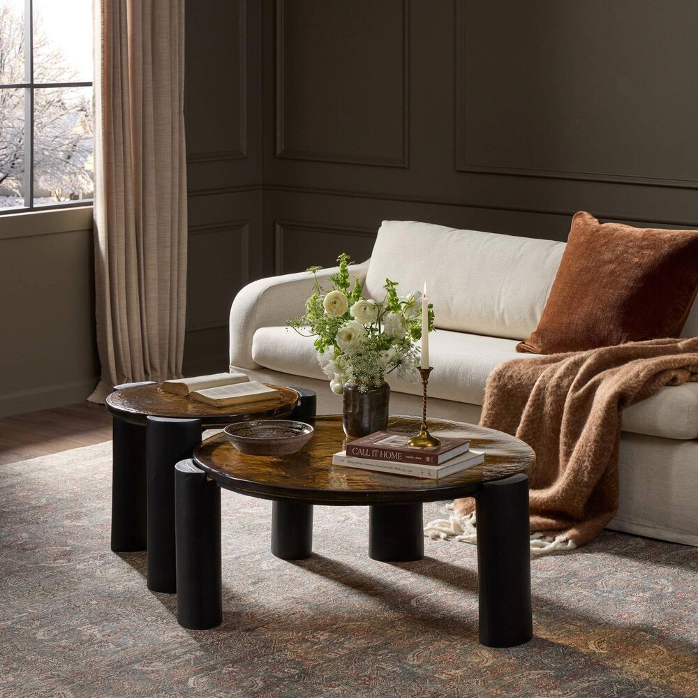 Four Hands Rover Nesting Table in Amber Cast Glass and Black Antique, , large