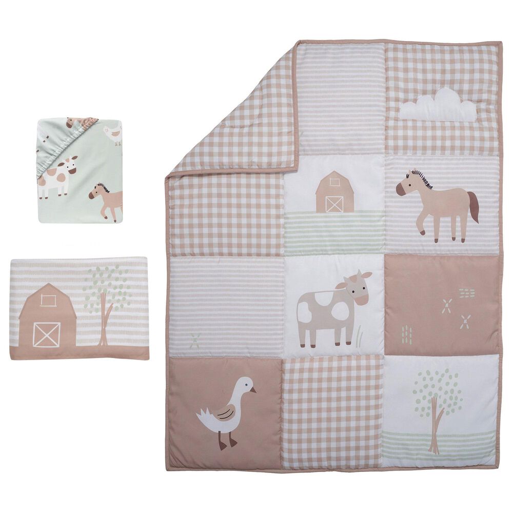 Lambs & Ivy Farmyard 3-Piece Crib Bedding Set in Taupe, White and Sage Green, , large