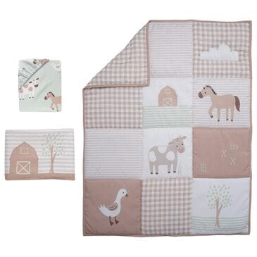 Lambs & Ivy Farmyard 3-Piece Crib Bedding Set in Taupe, White and Sage Green, , large