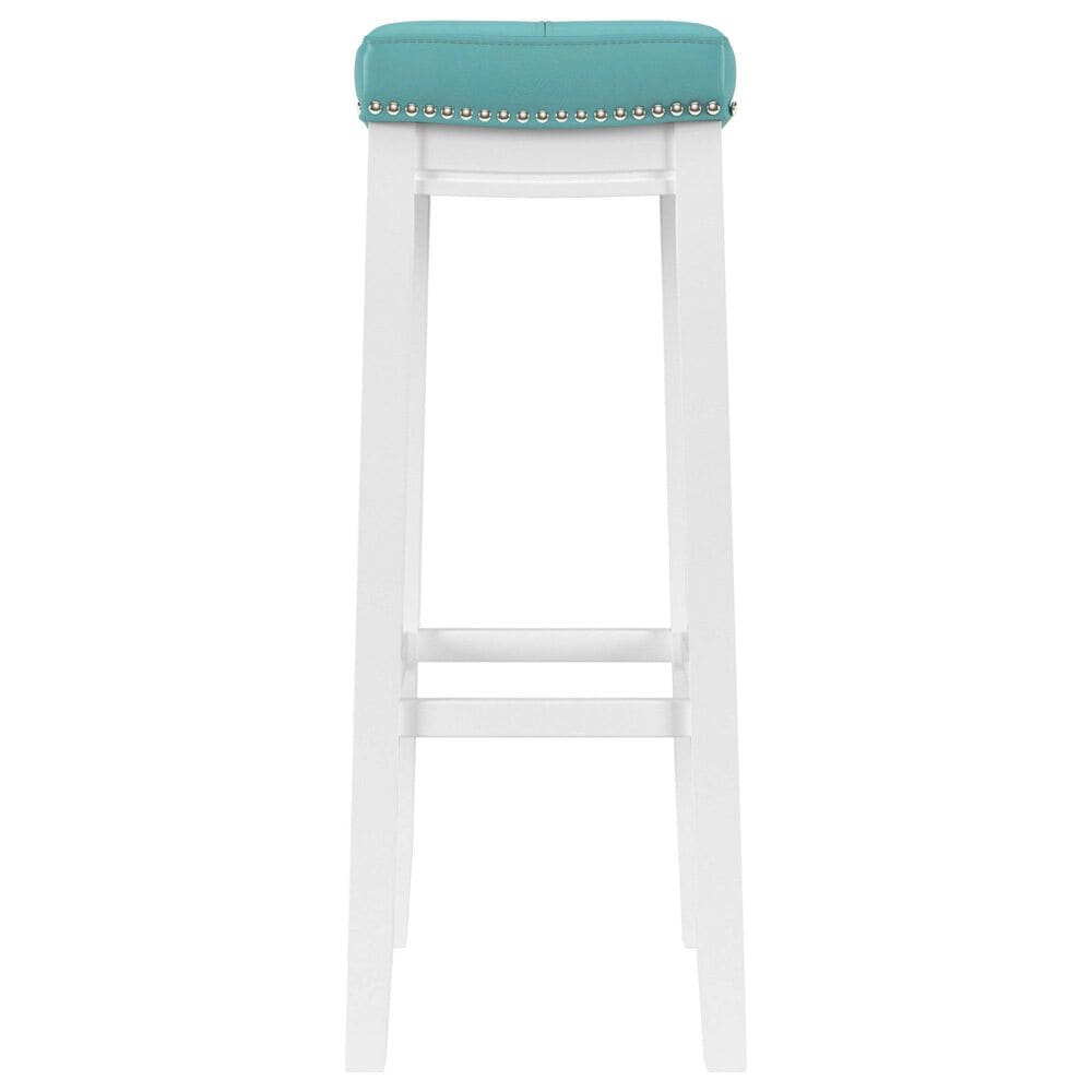 Linon Home Decor Claridge Bar Stool with Teal Cushion in Bright White, , large