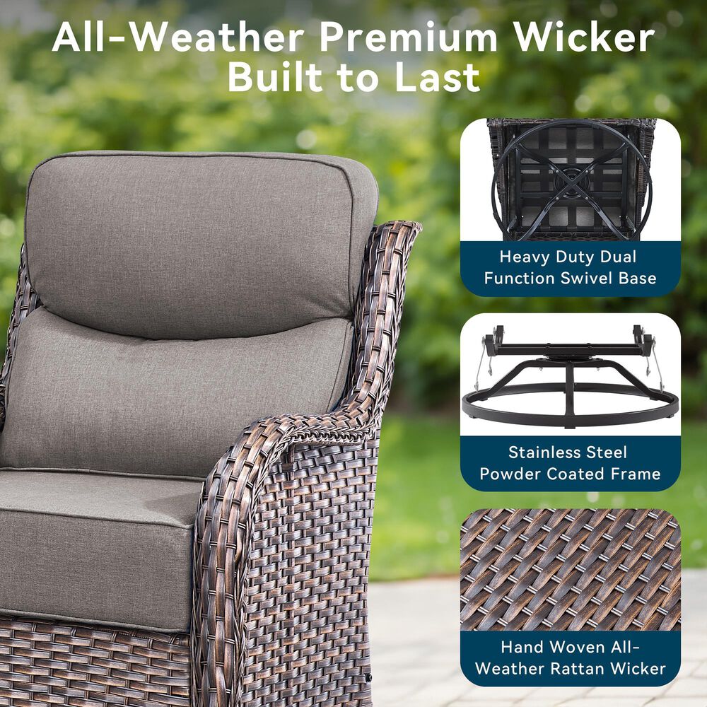Sunwell Garden Patio Swivel Glider Chair with Brown Wicker in Gray (Set of 2), , large