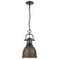 Golden Lighting Duncan 1-Light Small Pendant with Chain and Rubbed Bronze Shade in Matte Black, , large