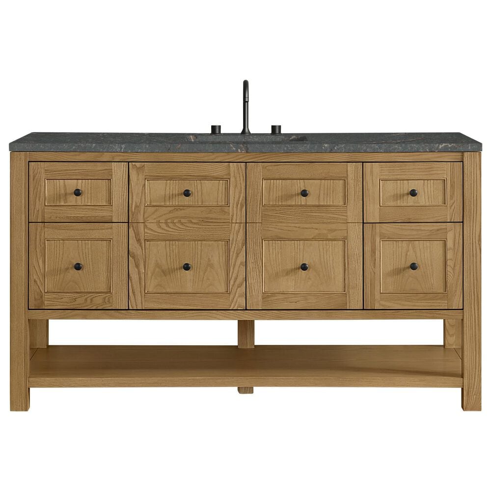 James Martin Vanities Breckenridge 60" Single Bathroom Vanity in Light Natural Oak with 3 cm Parisien Bleu Quartz Top and Rectangular Sink, , large
