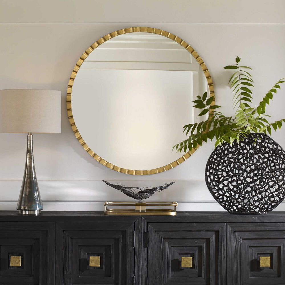 Uttermost Dandridge Round Wall Mirror in Metallic Gold Leaf, , large