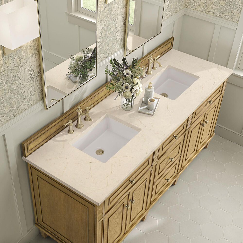 James Martin Vanities Lorelai 72&quot; Double Vanity in Light Natural Oak with 3 cm Eternal Marfil Quartz Top, , large