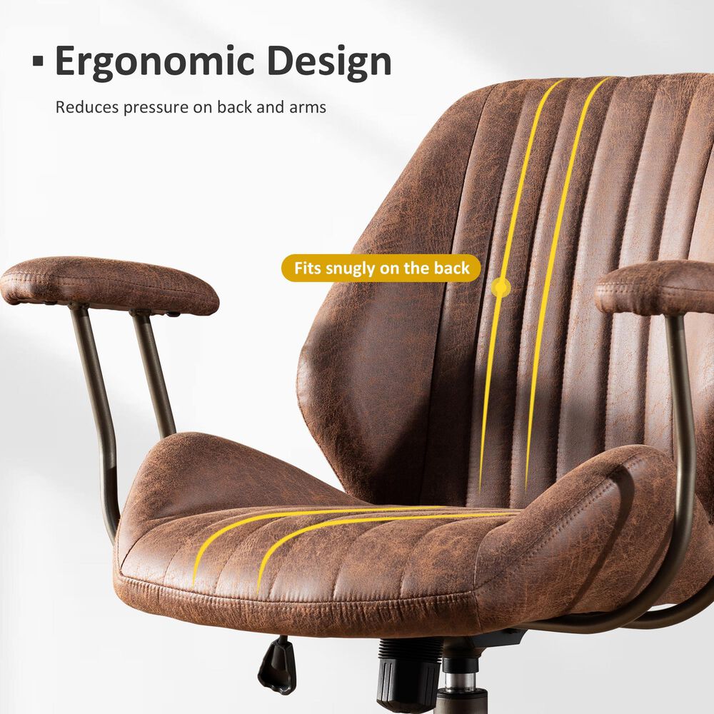 HOMLUX Mid Back Ergonomic Office Chair with Suede Leather in Dark Brown, , large