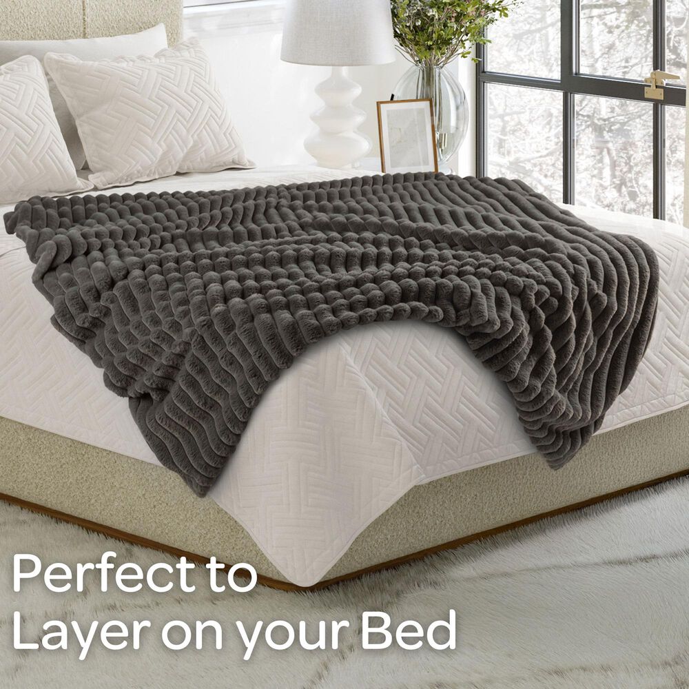 Timberlake 60" x 70" Faux Fur Throw Blanket in Gray, , large