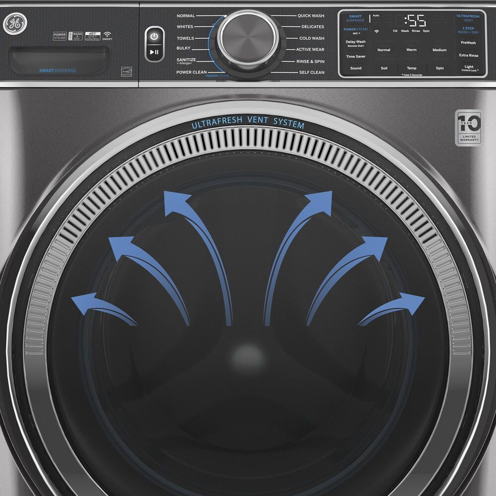 GE Appliances 4.8 Cu. Ft. Front Load Washer and 7.8 Cu. Ft. Electric Dryer Laundry Pair in White, , large