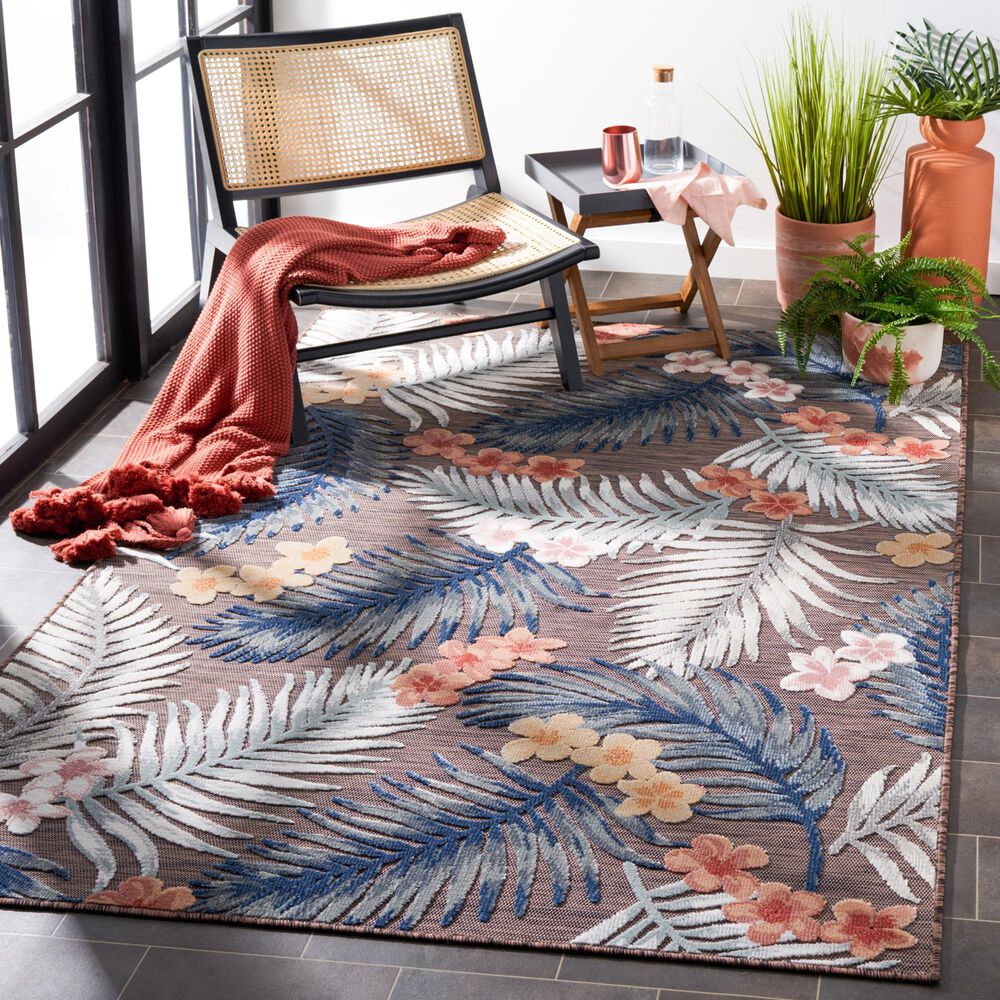 Safavieh Cabana CBN458T 4&#39; x 6&#39; Brown and Blue Indoor/Outdoor Area Performance Rug, , large