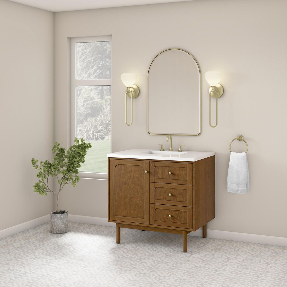 James Martin Laurent 36" Single Bathroom Vanity in Honey Oak with 3 cm Victorian Silver Silestone Top and Rectangular Sink, , large