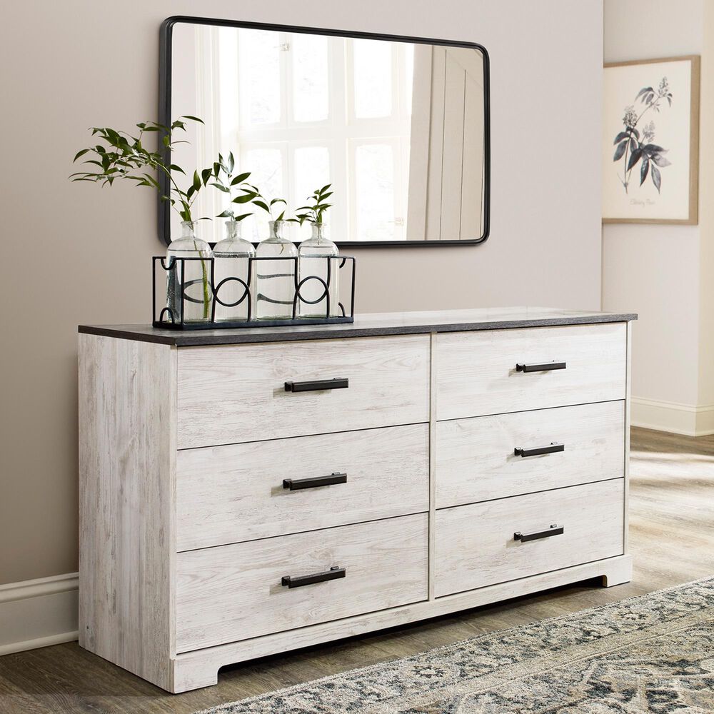 Ashley Shawburn 6-Drawer Dresser in Whitewash and Charcoal Gray, , large