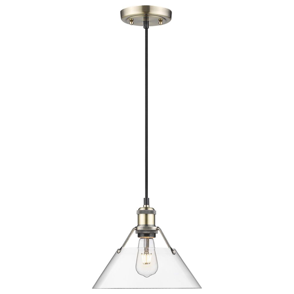 Golden Lighting Orwell 1-Light Medium Pendant with Clear Glass Shade in Aged Brass, , large