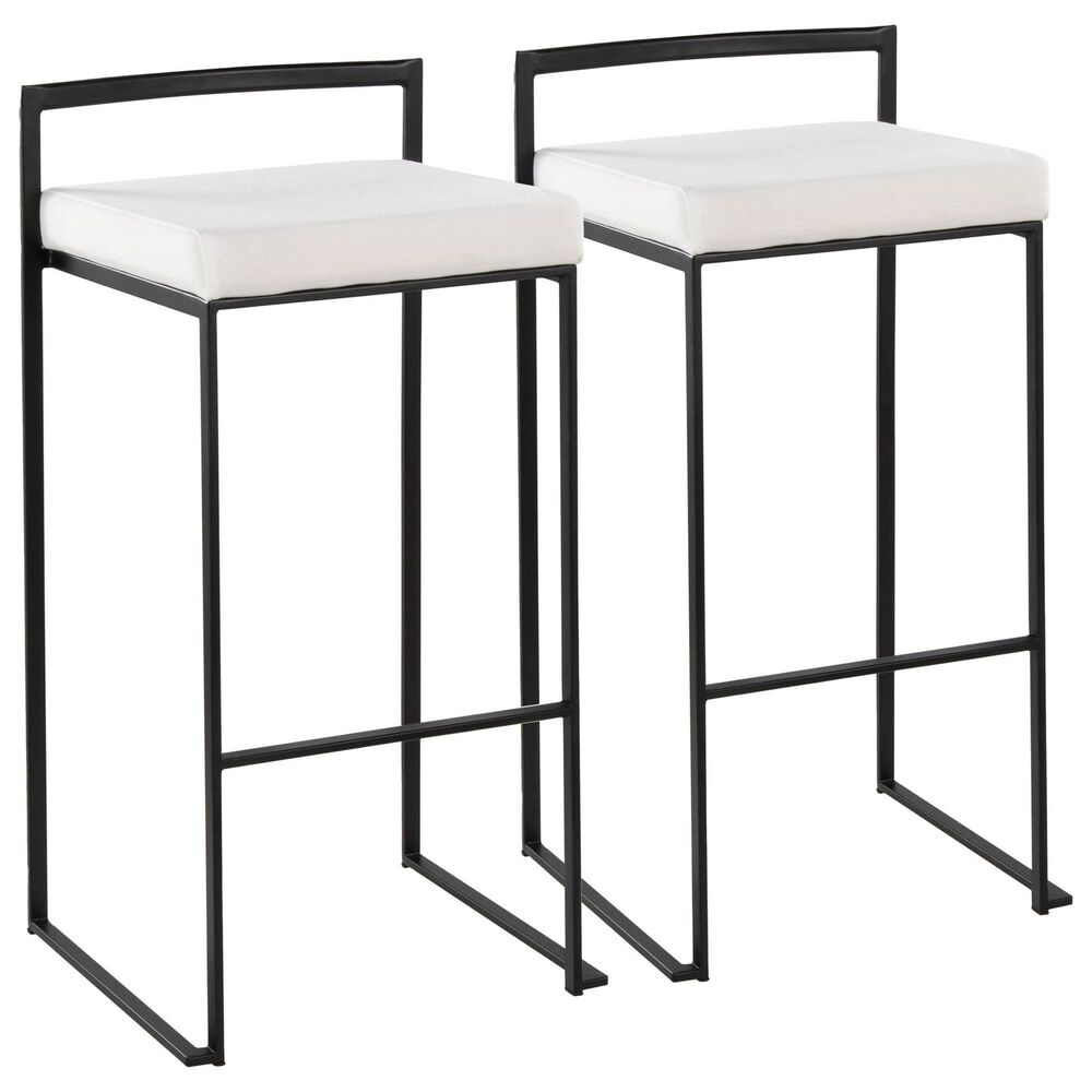 Lumisource Fuji Stackable Barstool with White Velvet Cushion in Black (Set of 2), , large