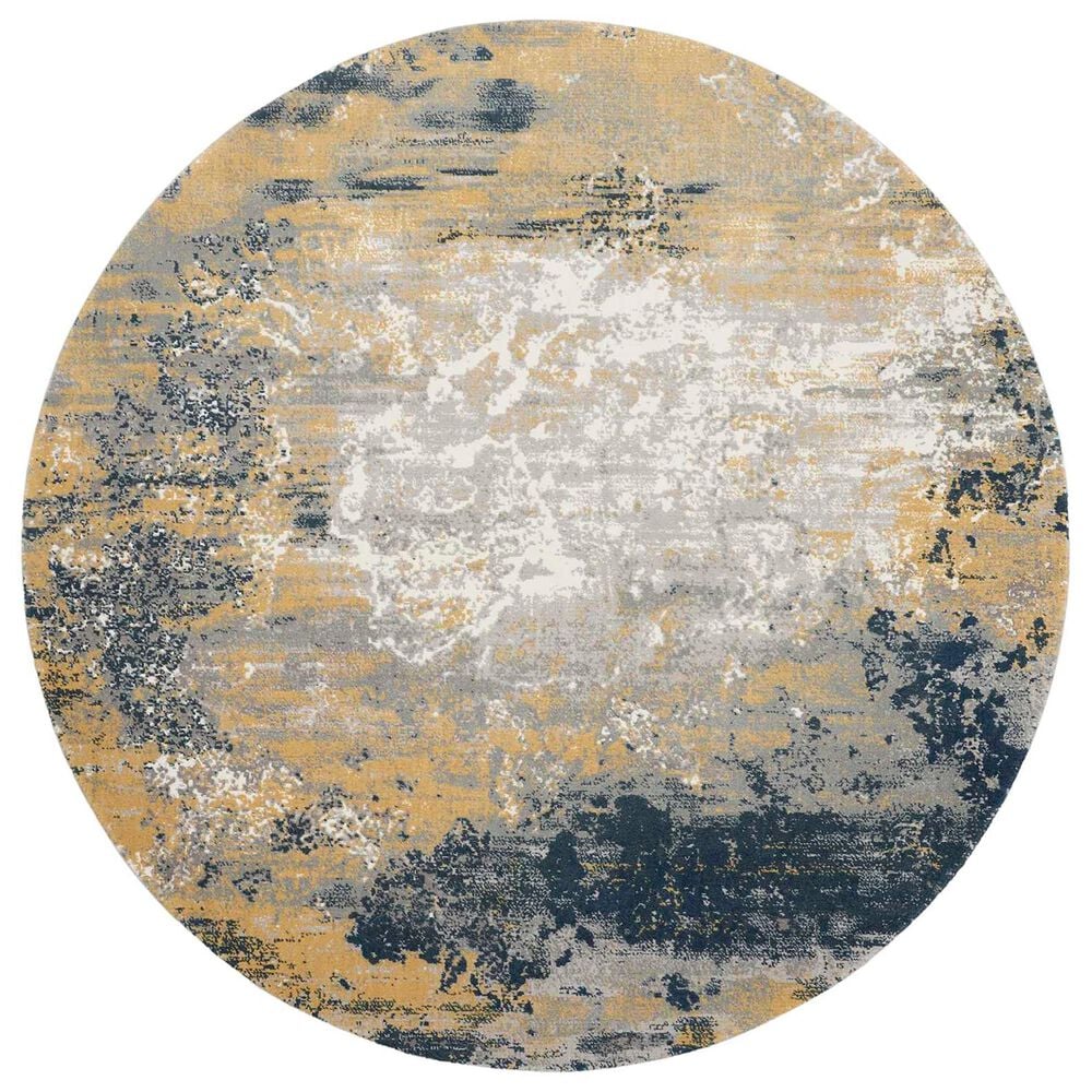 Nourison Twilight  8" Round Navy and Gold Area Rug, , large