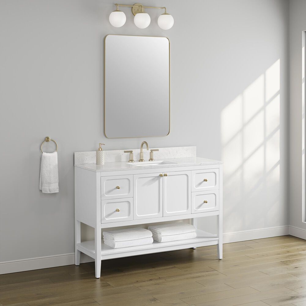 37B Ravello 48" Single Bathroom Vanity Cabinet in Bright White with Marble Top and Backsplash, , large