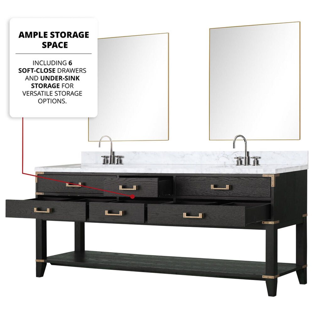Lexora Home Norwalk 80&quot; Double Bathroom Vanity in Black Oak with White Carrara Marble Top and Rectangular Sinks, , large