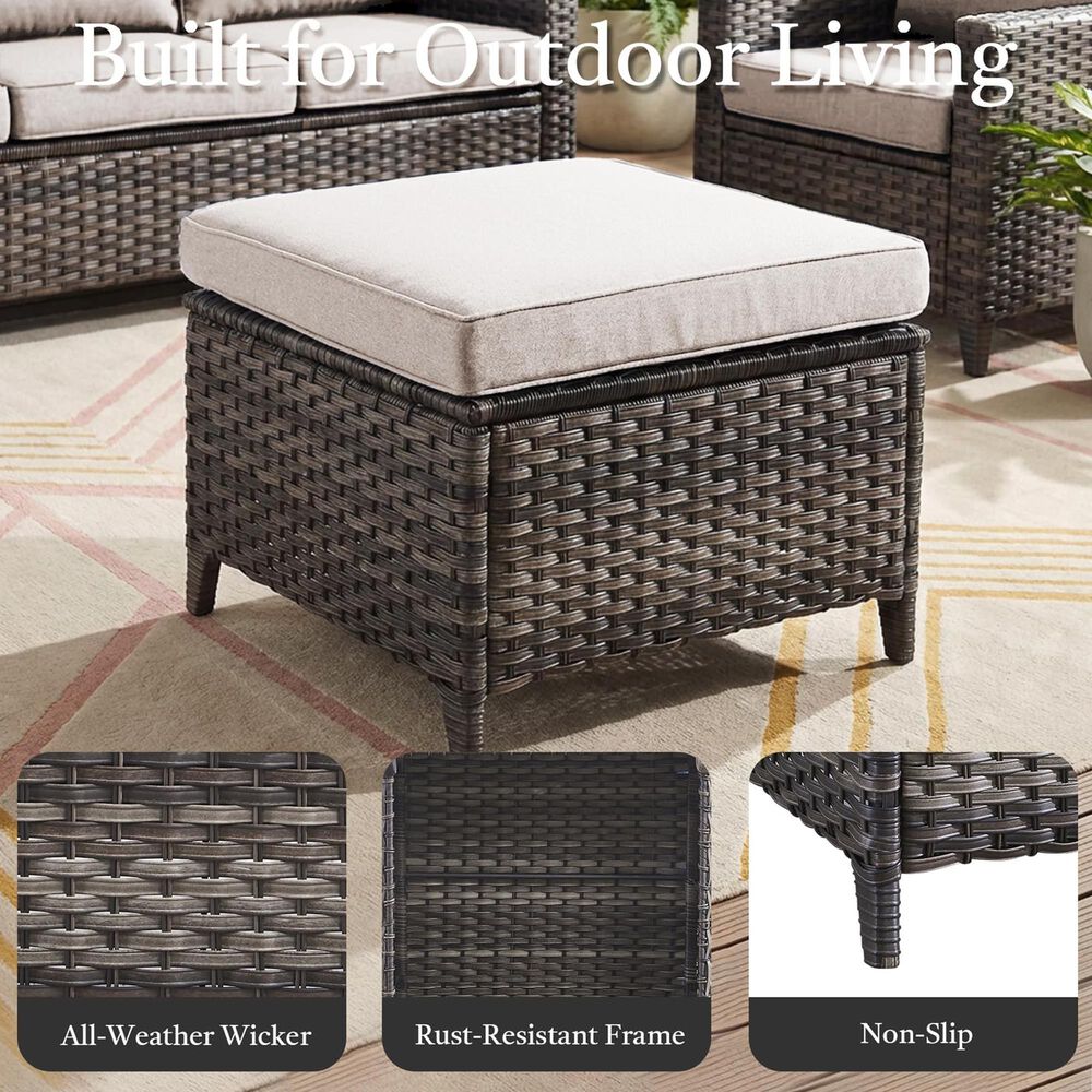 Sunwell Garden Outdoor Ottoman with Gray Rattan in Beige (Set of 2), , large