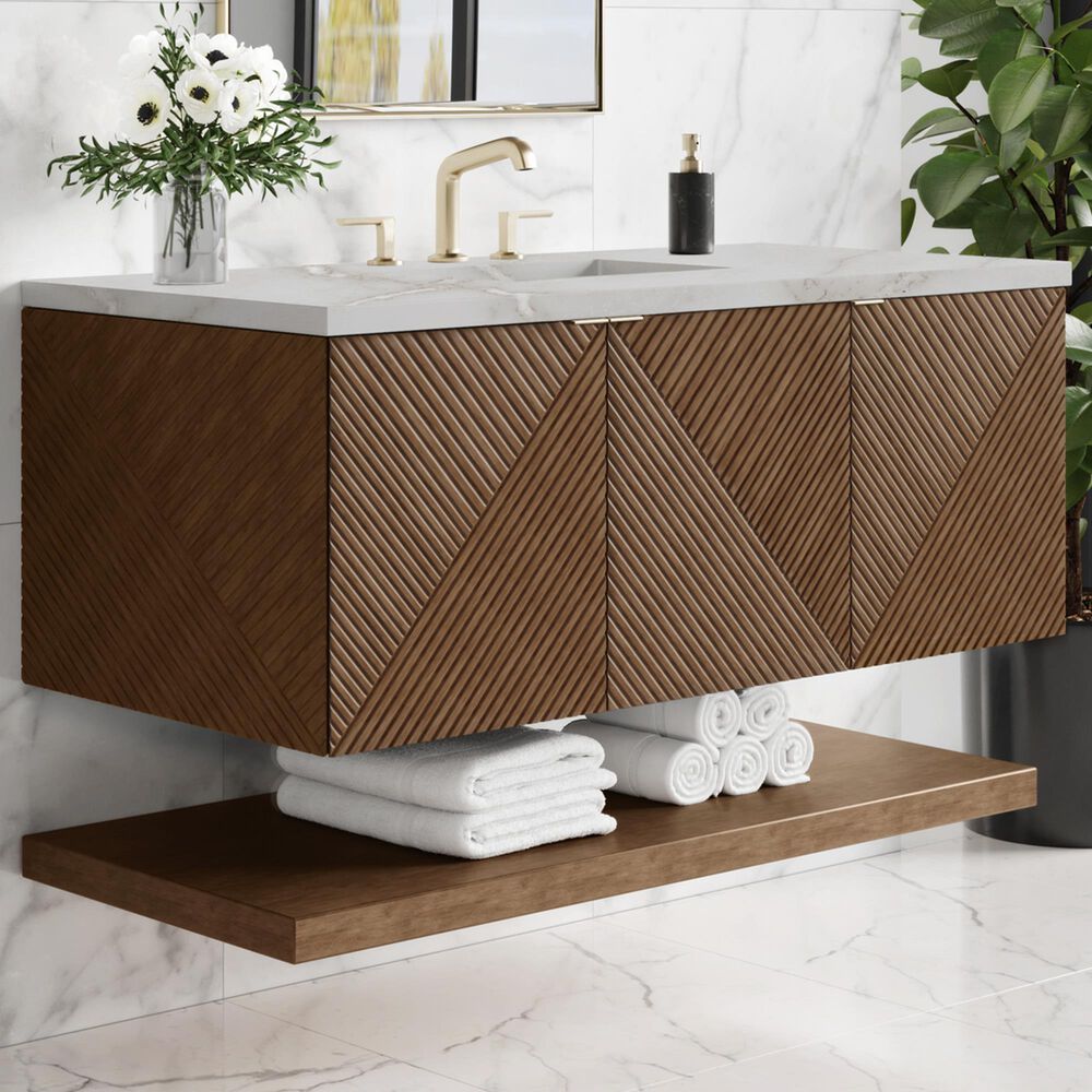 James Martin Vanities Marcello 48" Wall Mounted Single Bathroom Vanity in Chestnut with 3 cm Victorian Silver Quartz Top and Rectangular Sink, , large