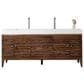 James Martin Vanities Linear 72" Double Bathroom Vanity in Mid Century Walnut with 10 cm Glossy White Solid Surface Top and Rectangular Sinks, , large