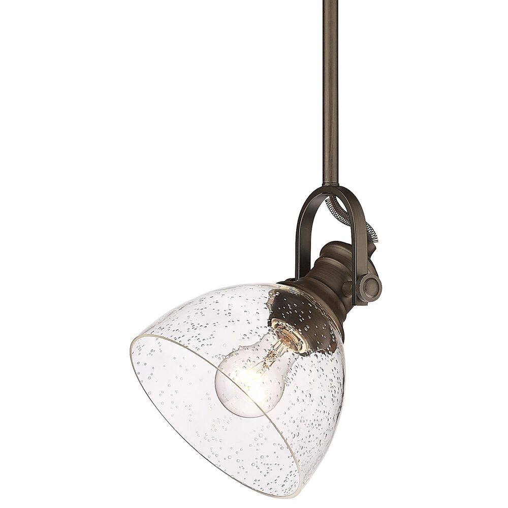 Golden Lighting Hines 1-Light Mini Pendant with Seeded Glass Shade in Rubbed Bronze, , large