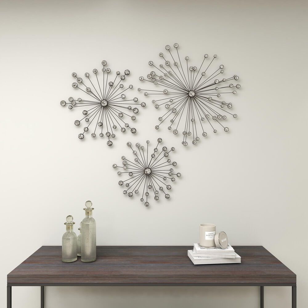 Maple and Jade 24&quot; Round Glam Wall Decor in Black and Clear &#40;Set of 3&#41;, , large