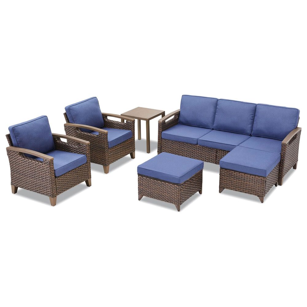 Sunwell Garden 6-Piece Patio Chat Set with Side Table in Navy, , large