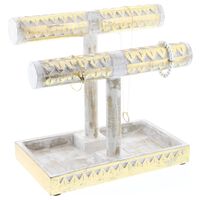 Maple and Jade Coastal Jewelry Stand in Distressed White and Gold