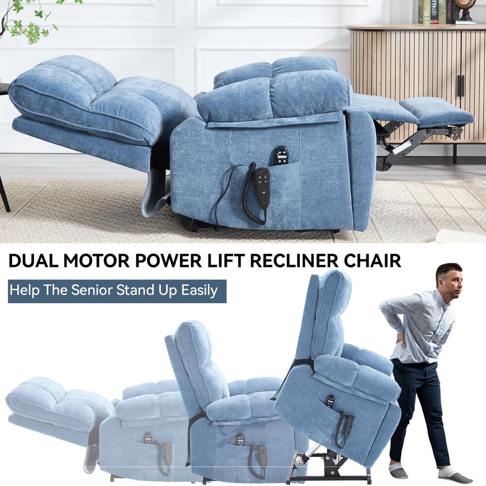 Hearth and Haven Large Power Lift Recliner in Blue, , large