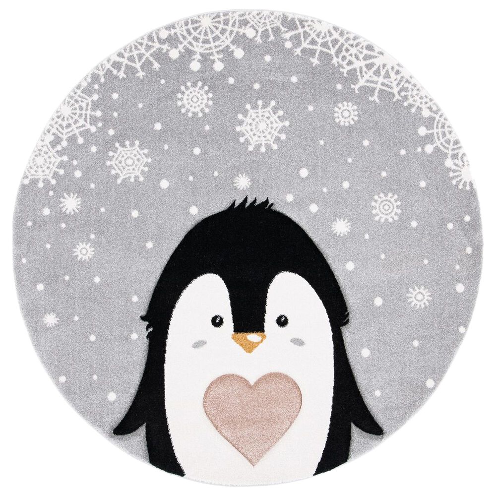 Safavieh Carousel 4" Round Light Grey and Black Kids Area Rug, , large