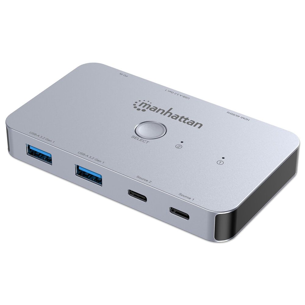 Manhattan 2-Port HDMI USB-C KVM Switch 4K 60Hz with Dual Power Delivery in Gray, , large