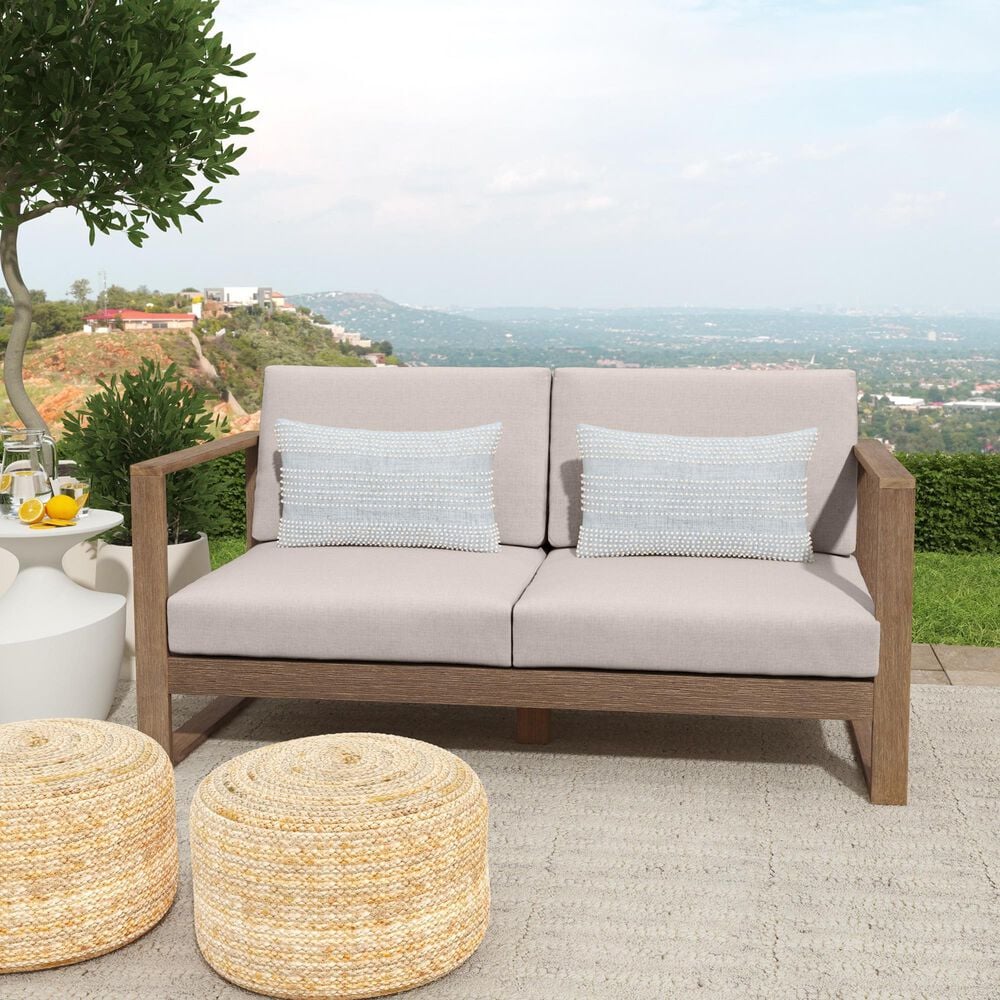 Linon Home Decor Silas 2-Seater Outdoor Sofa with Beige Cushions in Natural, , large