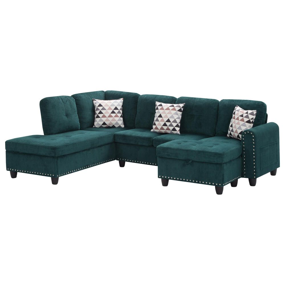 HOMLUX 94.49" L-Shaped Modular Sectional Sofa with Storage Ottoman and Cup Holders in Green, , large