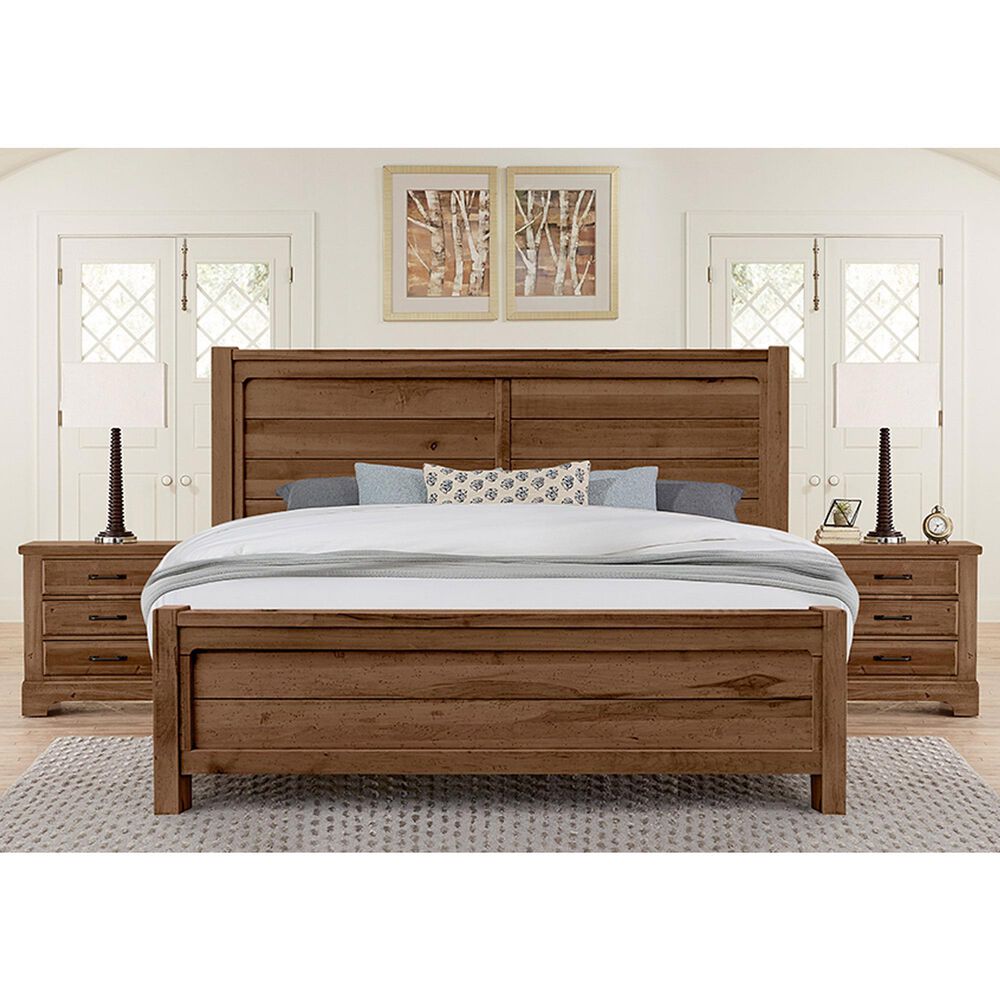 Viceray Collections Cool Rustic King Plank Bed with Two Nightstands in Amber, , large