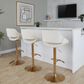 LumiSource Fabrico Swivel Adjustable Bar Stool with Cream Noise Fabric Upholstery and Rounded T Footrest in Gold (Set of 2), , large