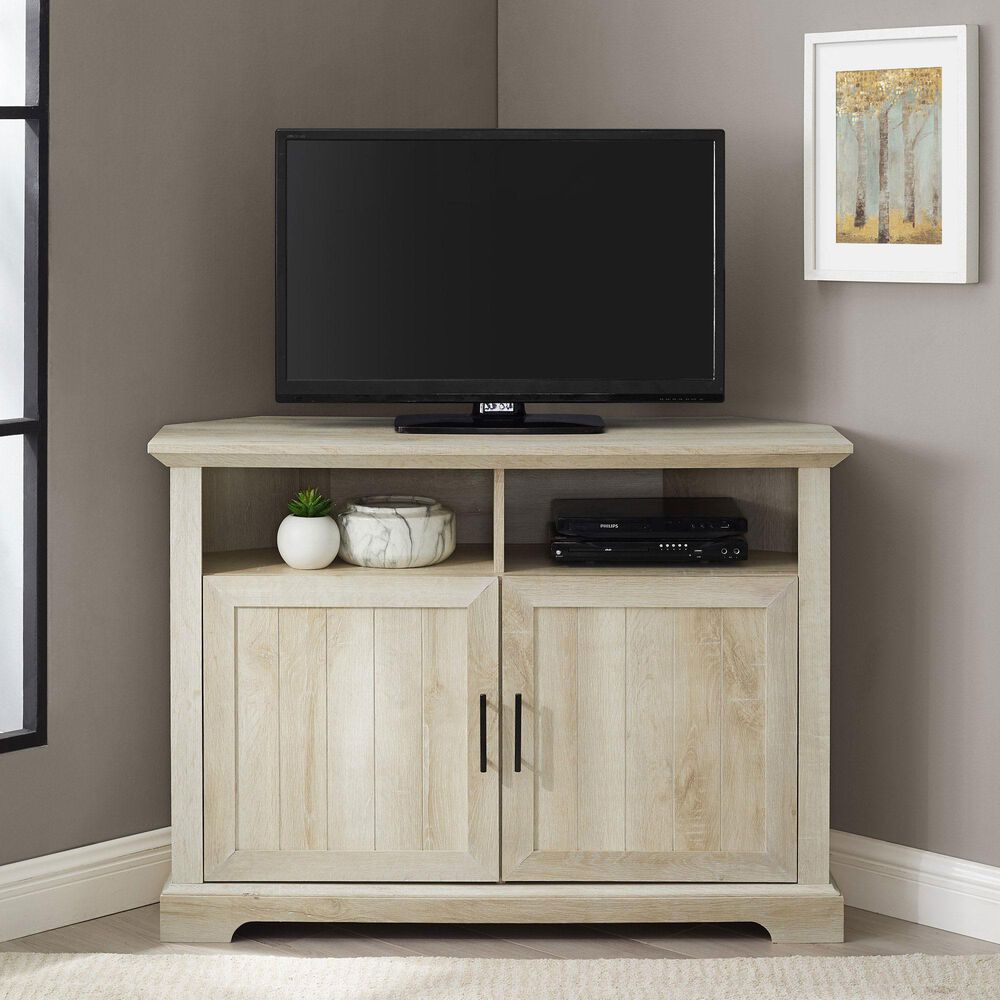 Walker Edison Columbus 44&quot; Corner TV Stand in White Oak, , large