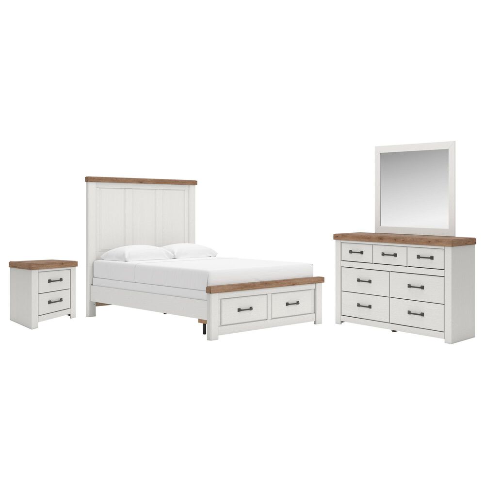 Ashley Savonport 4 Piece Queen Storage Bedroom Set in White and Brown, , large