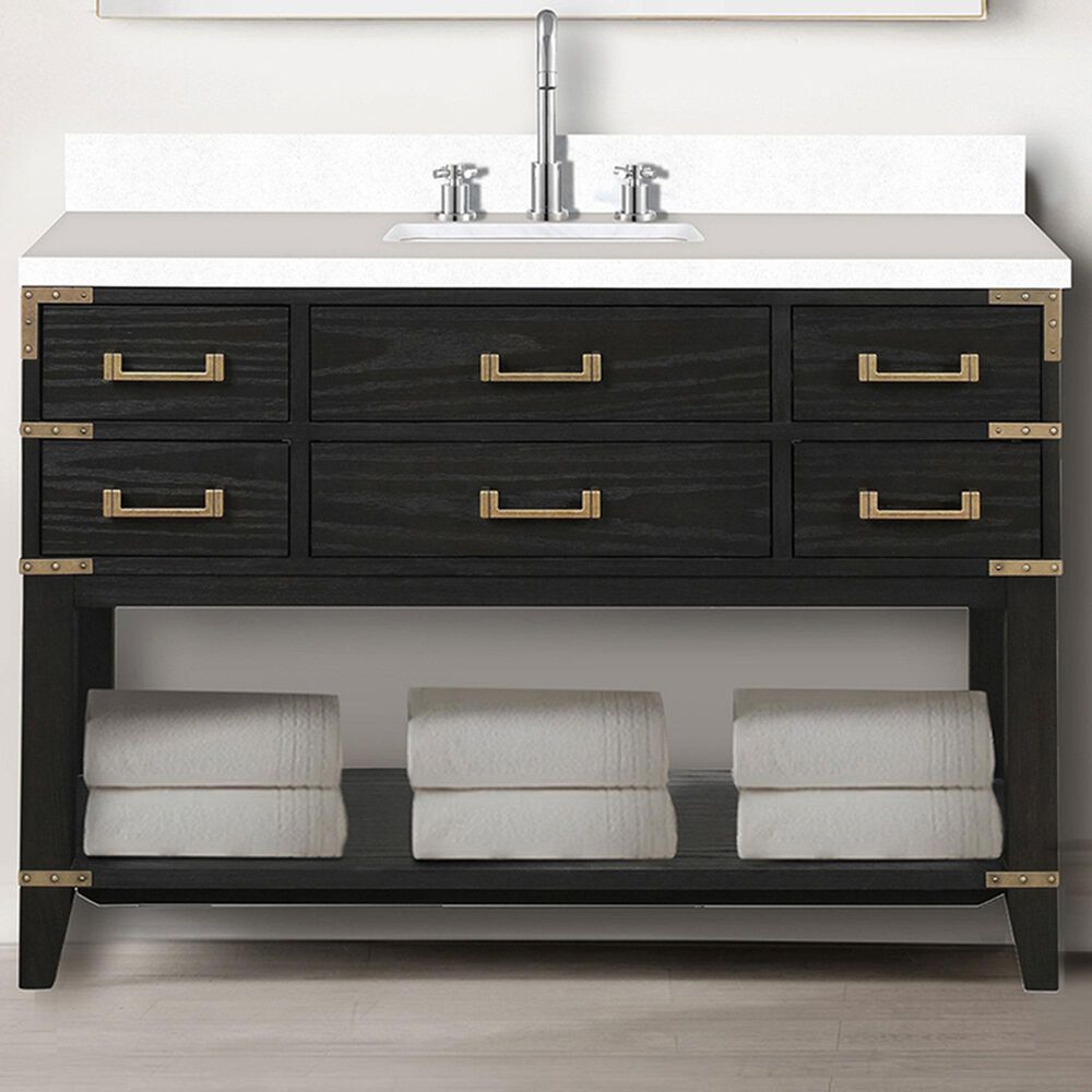 Lexora Home Norwalk 48&quot; Single Bathroom Vanity in Black Oak with White Quartz Top and Rectangular Sink, , large