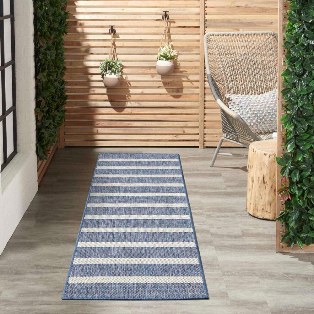 Nourison Positano POS03 Navy and Ivory 2&#39; x 6&#39; Indoor/Outdoor Runner, , large