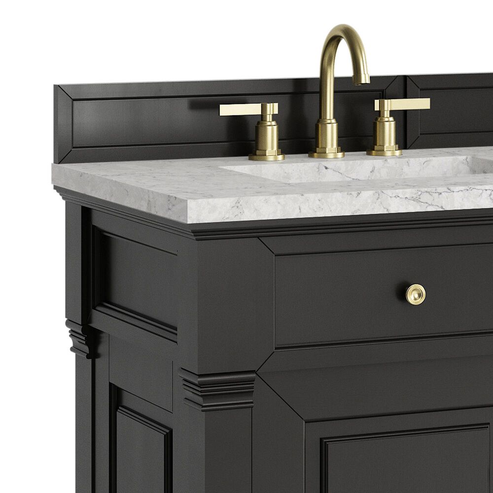 James Martin Vanities Brookfield 60&quot; Double Bathroom Vanity in Black Onyx with 3 cm Eternal Jasmine Pearl Quartz Top and Rectangular Sinks, , large
